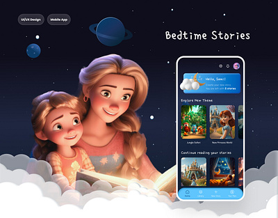 Bedtime Stories for Kids Mobile App animation branding design graphic design illustration mob ui ux