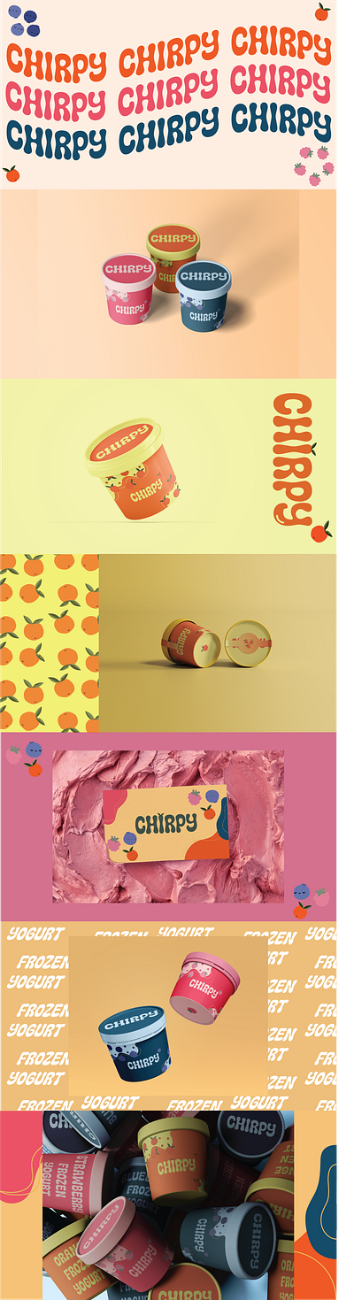 Chirpy. beverage packaging design brand identity design branding business card design design food label design food packaging food packaging mockup frozen fruits graphic design illustration logo package illustration packaging packaging artwork product branding product label product packaging typography visual identity