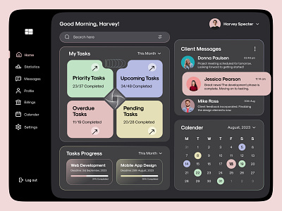 Task Management Dashboard calender clean dark theme dashboard design interface landing page minimal project management task task management task management dashboard ui ui design uiux user interface ux ux design uxui website