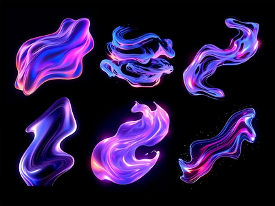 Iridescent wavy liquid shapes. Holographic glowing substances bold colorful gradient holographic iridescent substance trendy water