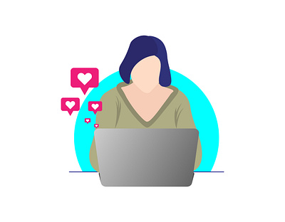 Girls laptop use love message flat character. ❤️ cartoon design flat character girl graphic icon icon design illustration laptop love icon love message message modern vector technology vector vector design