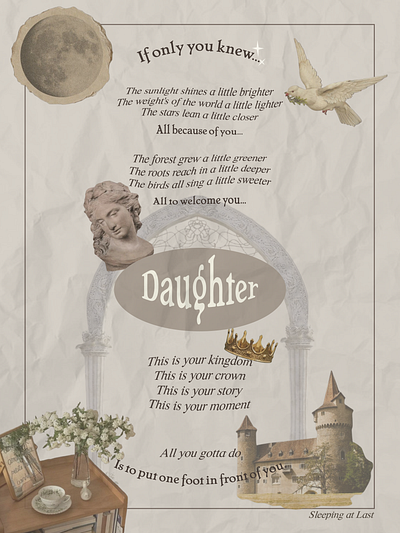 Daughter by Sleeping at Last 2d cut out daughter design graphic design love lyrics poster motivation poster sleeping at last song vintage poster
