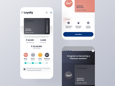 The Beyond Club Loyalty Program Screens bank calculator cards club earnings fintech loader mobile points stepper ui