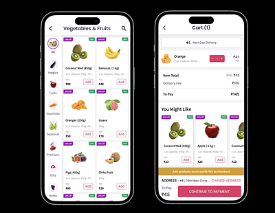Go and add to cart your favorite fruits and vegetables 🥭 app branding color design dribble shorts ecomerce figma illustration online ui ux