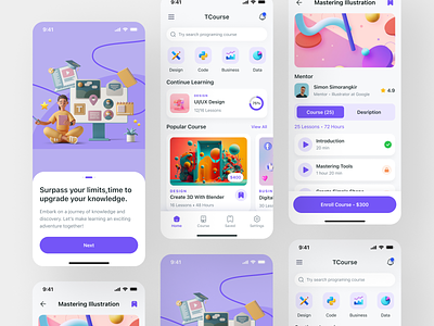 TCourse - Learning App class course e learning edtech education education platform educational ios learn learning lesson mobile mobile app online course online courses ui
