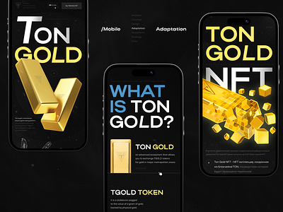 Ton Gold NFT / landing page 3d adaptation app crypto design gold graphic design illustration landing page launch mobile nft ui uxui