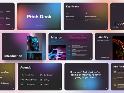 Presentation - Photography Portfolio [Full Version] branding dark mode gradient keynote layout photography powerpoint slide template ui ux