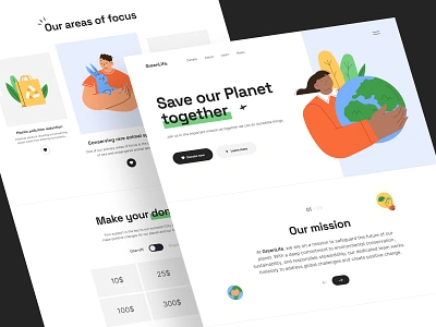 Environmental Organization Landing charity concept design donation flat landing page panding page planet ui uiux ux webdesign website white