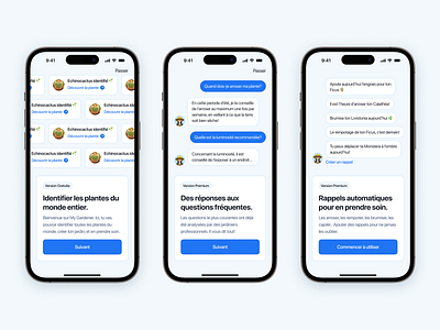 Plant Identifier Onboarding - iOS Application - Coming Soon 🪴 app card chat chatbot identifier ios iphone listing mobile nature onboarding plant reminder sf splash screen swipe task userflow