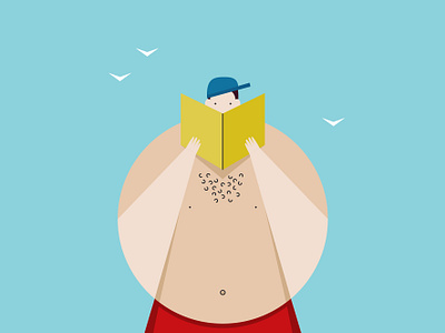 Summer reading illustration beach bird book design doodle drawing flat design geometric shapes graphic design hobby illustration leisure lifestyle man nature outdoor people reading sea summer