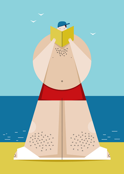 Summer reading illustration beach bird book design doodle drawing flat design geometric shapes graphic design hobby illustration leisure lifestyle man nature outdoor people reading sea summer