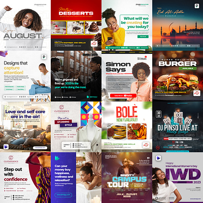 A collage of social media designs/flyers branding design flyer flyer design graphic design social media design