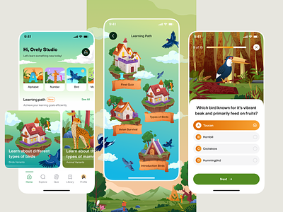 E-Learning: Learning Path and Quiz Mobile App 🌟 animation app clean custom design house illustration landing page leanguage learn learning minimal mobile modern orely path phone progress ui vector