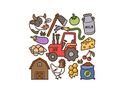 Farming Doodle Set chicken cow cute doodle farming illustration milk milkcan rooster vector
