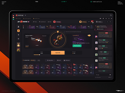 Jetskins: Upgrader Mode betting casino crash csgo dashboard esport gambling game game design game interface gaming interface lottery platform player product design roulette skins uiux web design