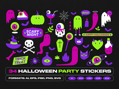 Halloween Party Stickers badges bat cat eye fall ghost halloween holiday lollypop october party poison pumpkin scary skull spider spooky sprit stickers web