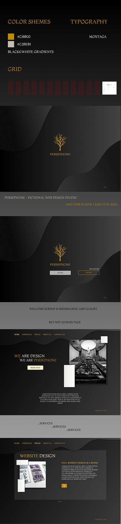 PERSEPHONE DESIGN STUDIO WEBSITE (fictional) branding concept design graphic design landing page logo ui ux website