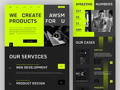 awsm agency cases concept creative design desktop landing numbers office product services web web development