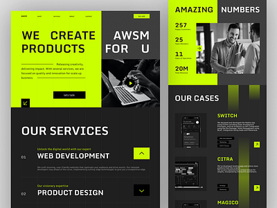 awsm agency cases concept creative design desktop landing numbers office product services web web development