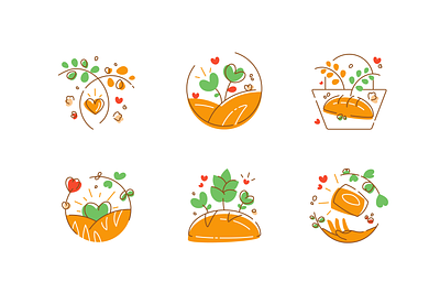 bakery icons bag baguette bakery ciabatta design eco flat green greenery grocery heart icon icons illustration line liner logo logotype outline vector