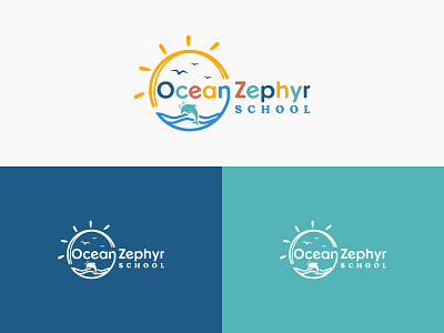 Ocean Zephyr School Child Care Logo babysitting child care creative education kids learning logo design playful preschool school