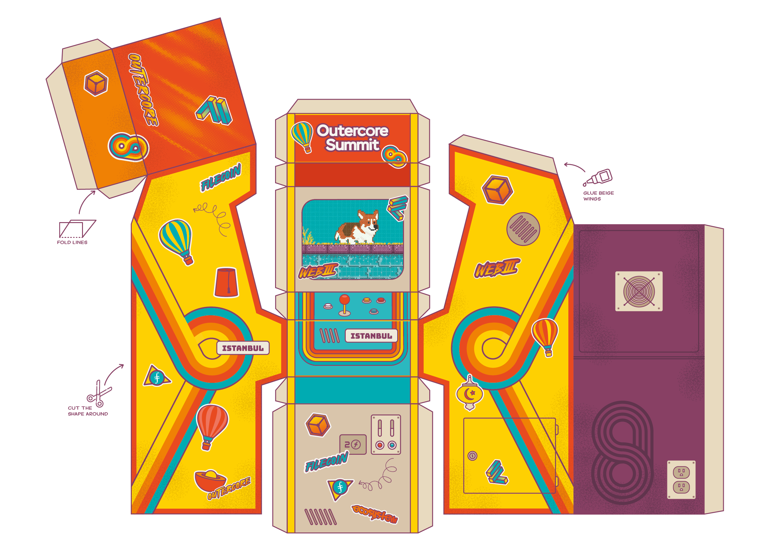 Papercraft Arcade Box 80s arcade craft decoration desk event fun illustration macine paper papercraft summit