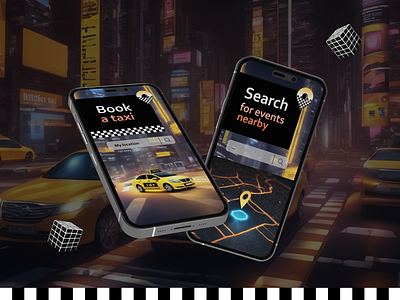 Discovery and taxi booking mobile app 3d branding logo motion graphics ui