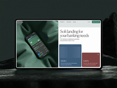 Flux – Website for fintech startup 3d animation cgi cinema 4d clean creative dark figma fintech green interaction layout minimal mockup motion product design ui ux web website