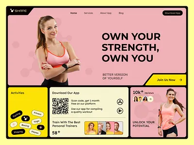 UI for main page for App Shape app branding design fitness landing page site sport ui uiux web design website