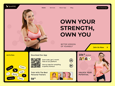 UI for main page for App Shape app branding design fitness landing page site sport ui uiux web design website