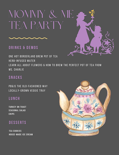 Mommy & Me Tea Party Menu graphic design