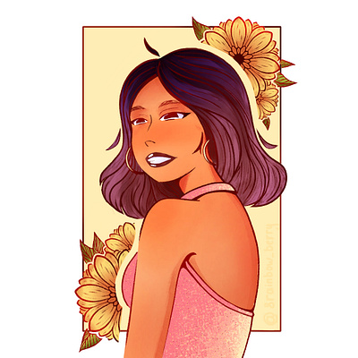 Girl and sunflowers illustration