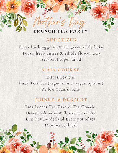 Mother's Day Tea Party Brunch Menu branding food photography graphic design