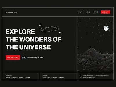 🔭 Observatory website - concept animation appdesign branding clean clean design dark design hero illustration inspiration interface landing line minimalism minimalistic red ui ux web webdesign