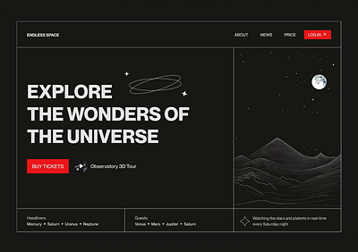 🔭 Observatory website - concept animation appdesign branding clean clean design dark design hero illustration inspiration interface landing line minimalism minimalistic red ui ux web webdesign