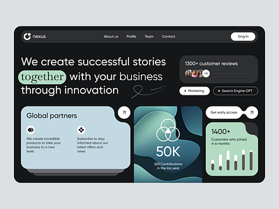 Nexus website homepage agency brand business dark dark theme design for business interface product service services startup ui ux web website