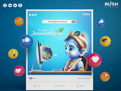Janmashtami post creativedesigns graphicdesigner happyjanmasatami indianfestival janmashtami kanha krishna socialmediapost universe