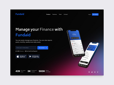 Finance Website - Hero Section clean dark finance fintech hero section minimal mockup modern ui ux web