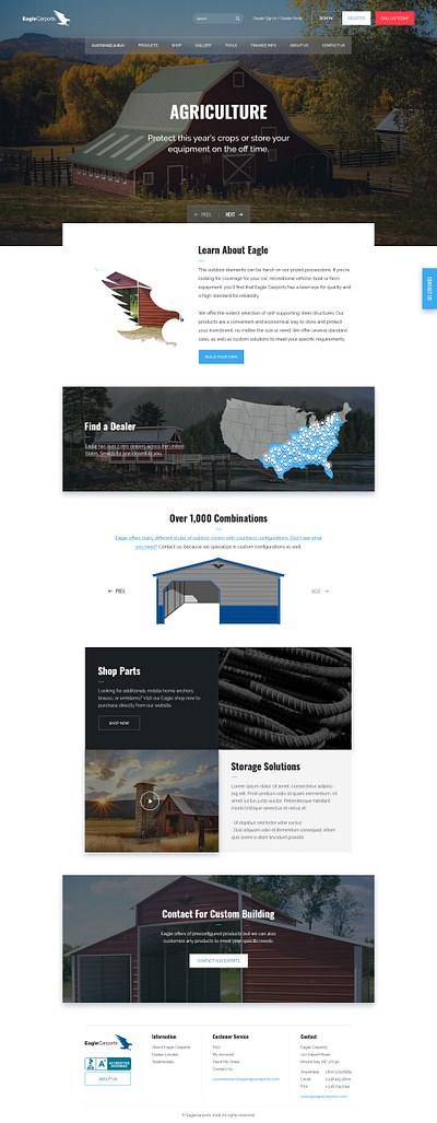 Eagle Carports - Product Landing Page agriculture cold storage company design product ui ux webdesign website