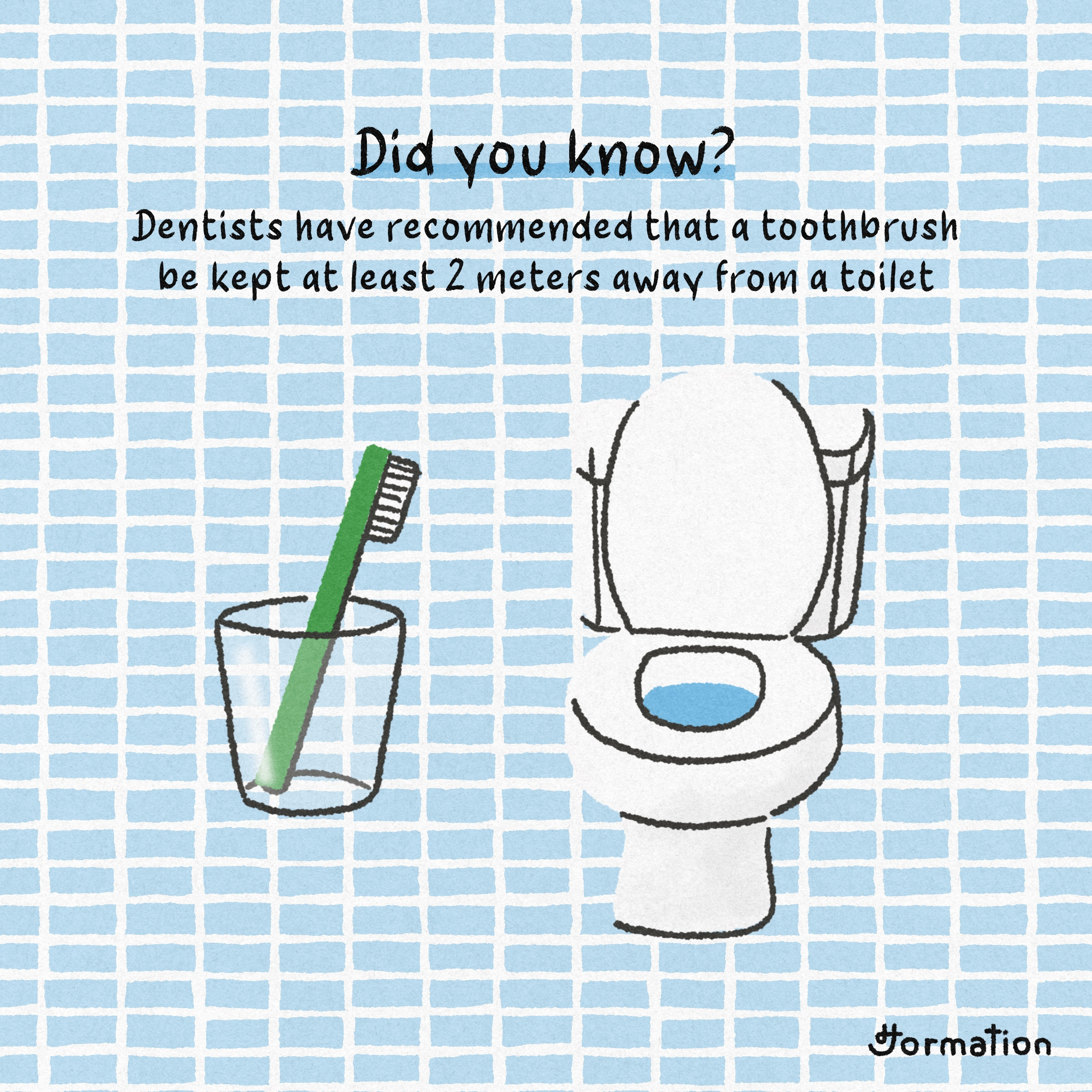 Put toothbrush 2 meters away from a toilet cartoon did you know digital art digital illustration drawing fact fun fact germs illustration procreate toilet toothbrush
