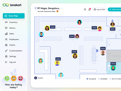"Revamping Lenskart's Queue Game: 🚀 3d animation bird eye view case study gamification glassmorphism in store application inventory lenskart line live store view management motion graphics order management product queue management store management store map ui uiux