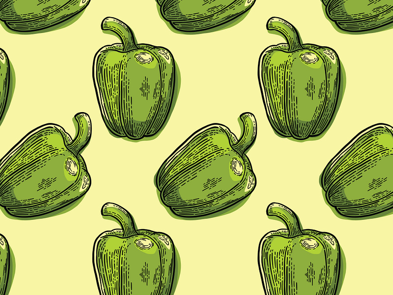 Green Pepper Repeat Pattern cooking culinary design engraving etching food food pattern green pepper healthy illustration organic pattern pattern design pepper repeat pattern scratchboard seamless pattern vegetable vintage wood cut