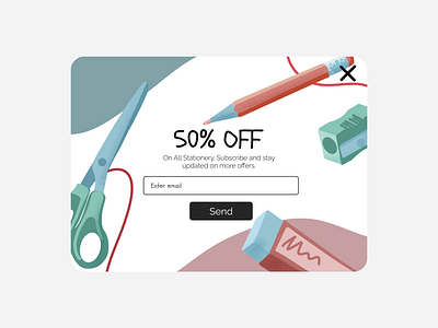 Pop-up subscription card for a stationery shop card cartoon coral cta discount e commerce email field font illustration newsletter offer pop pop up shop stationery subscription teal ui website