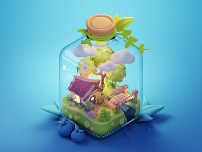 Bottle World 3d blender bottle diorama illustration isometric render world