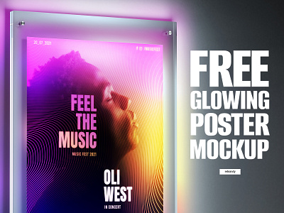 Free Glowing Poster Mockup a3 free freebie glow light mockup placard screen