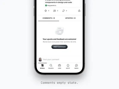 Comments Empty State android app app design component empty state figma ios app mobile app mobile app design peerlist professional network social network ui