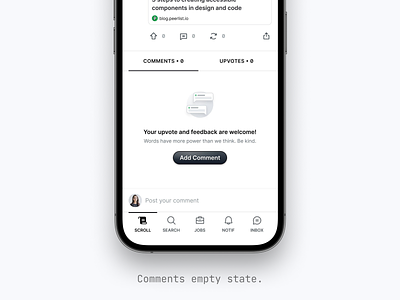 Comments Empty State android app app design component empty state figma ios app mobile app mobile app design peerlist professional network social network ui
