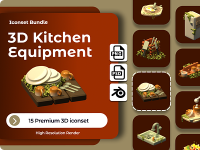 Kitchen Equipment, 3D illustration 3d 3ddesign 3delement 3dicon 3drender blender design element equipment graphic design graphicresource icon iconset kitchen lowpoly tools ui ux web website