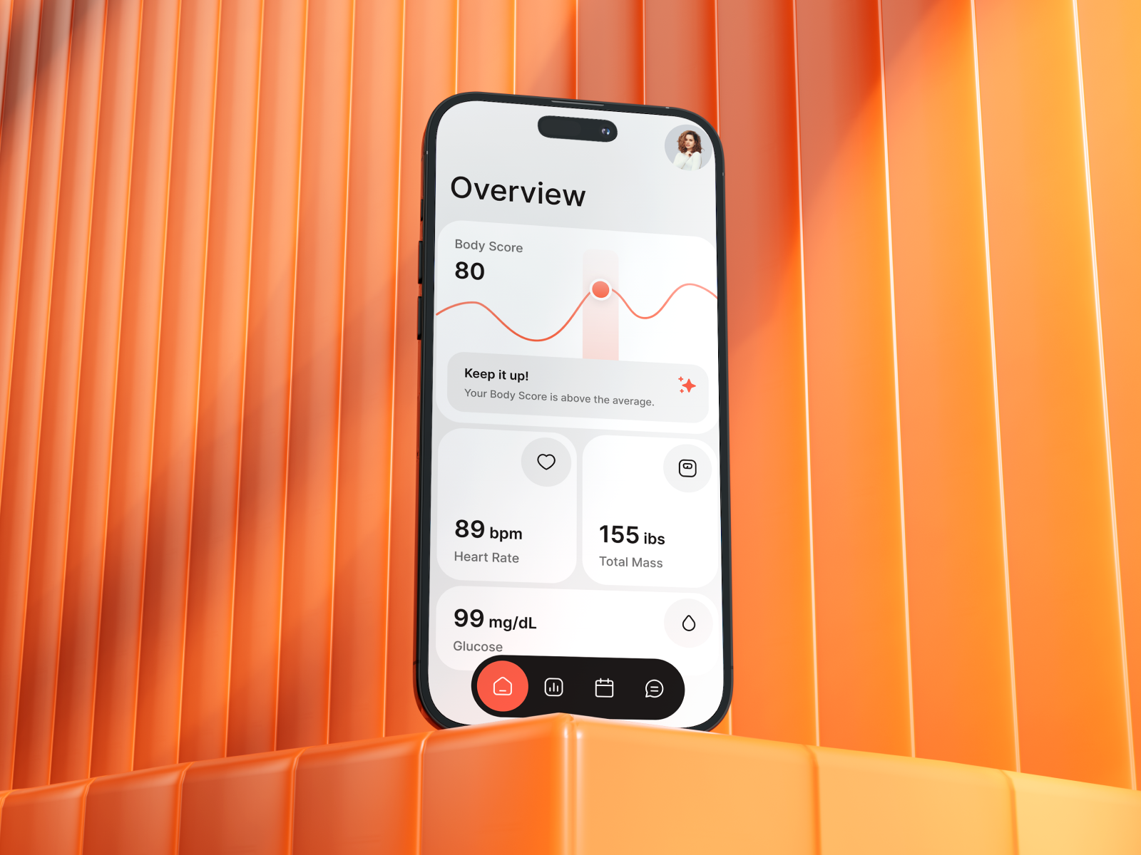Fitness Mobile App 💪 analysis app body box card chart clean dashboard fit fitness health management orange overview schedule simple