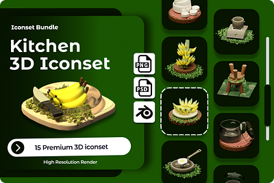 Kitchen Iconset, 3D illustration kitchenware